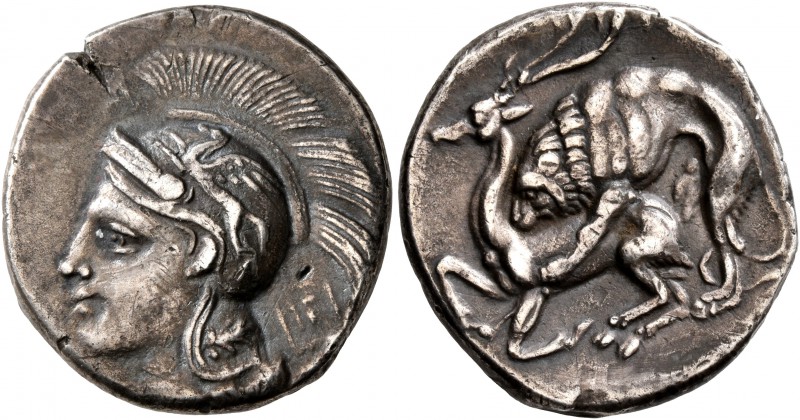 LUCANIA. Velia. Circa 280 BC. Didrachm (Silver, 21 mm, 7.05 g, 12 h). Head of At...
