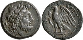 BRUTTIUM. The Brettii. Circa 214-211 BC. Drachm (Bronze, 21 mm, 7.81 g, 11 h). Laureate head of Zeus to right; behind, grain ear. Rev. BPETTIΩN Eagle ...