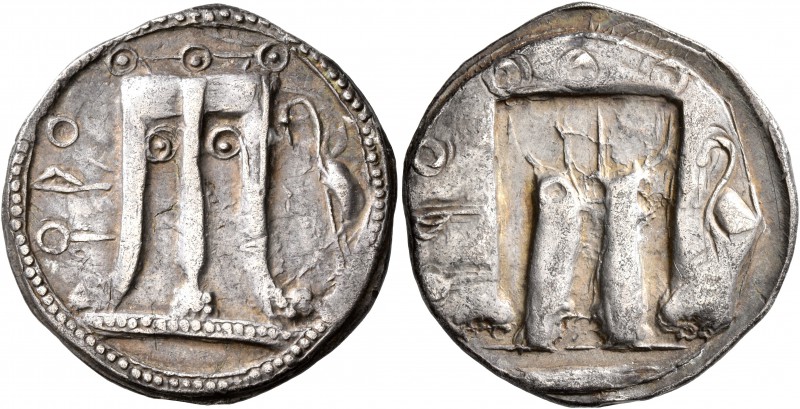 BRUTTIUM. Kroton. Circa 500-480 BC. Stater (Silver, 26 mm, 7.89 g, 12 h). ϘPO Tr...
