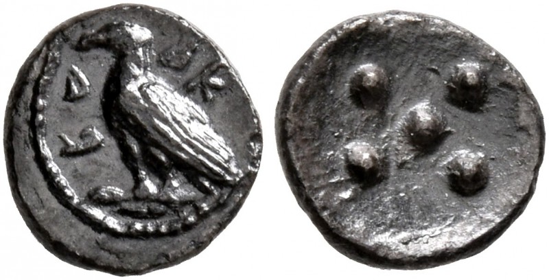 SICILY. Akragas. Circa 460s-440s BC. Pentonkion (Silver, 7 mm, 0.24 g). AK- RA E...