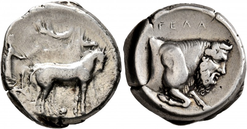 SICILY. Gela. Circa 420-415 BC. Tetradrachm (Silver, 24 mm, 17.22 g, 8 h). Chari...