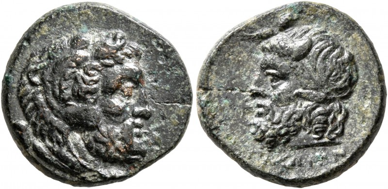 SICILY. Gela. Circa 339-310 BC. AE (Bronze, 16 mm, 4.14 g, 12 h). Head of Herakl...