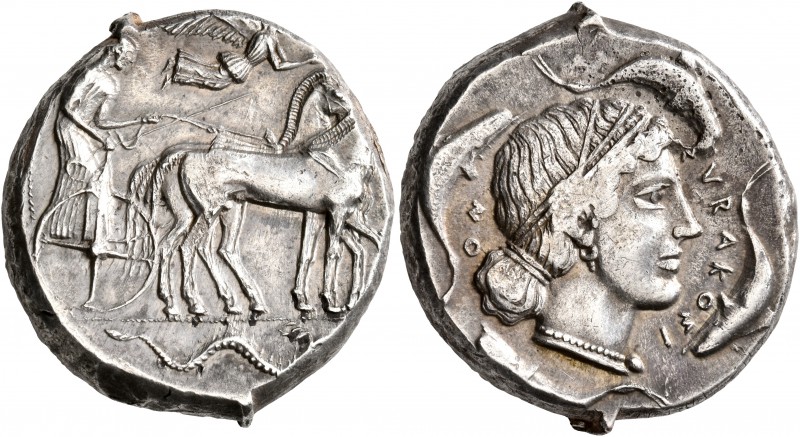 SICILY. Syracuse. Second Democracy, 466-405 BC. Tetradrachm (Silver, 25 mm, 17.3...