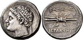 SICILY. Syracuse. Hieronymos, 215-214 BC. 10 Litrai (Silver, 22 mm, 8.05 g, 1 h). Diademed head of Hieronymos to left. Rev. BAΣIΛEΩΣ - IEPΩNYMOY Winge...