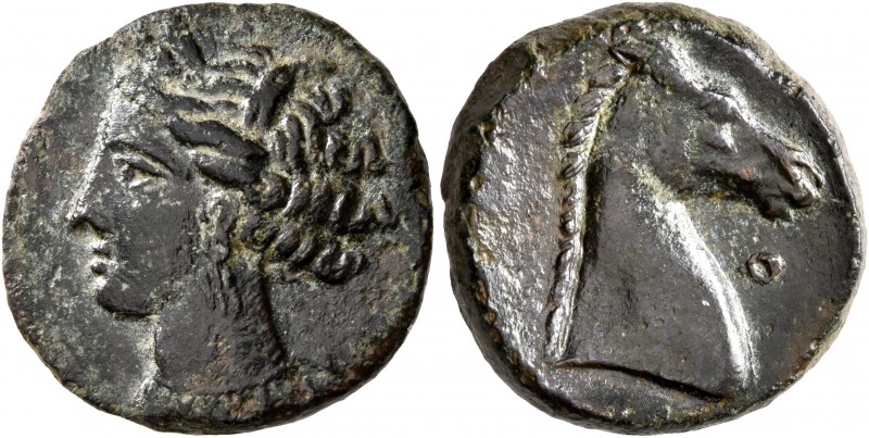 CARTHAGE. Circa 300-264 BC. AE (Bronze, 18 mm, 5.26 g, 1 h), Sardinian mint (?)....