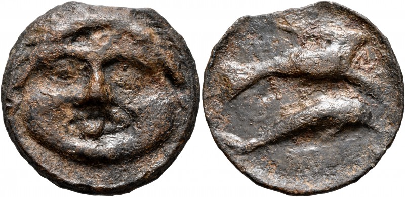 SKYTHIA. Olbia. Circa 400-380 BC. Cast unit (Bronze, 37 mm, 19.22 g, 12 h). Faci...