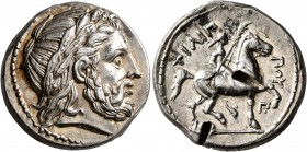 KINGS OF MACEDON. Philip II, 359-336 BC. Tetradrachm (Silver, 24 mm, 14.38 g, 1 h), Amphipolis, struck under Kassander, as Regent, 316-311. Laureate h...