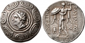 KINGS OF MACEDON. Antigonos II Gonatas, 277/6-239 BC. Tetradrachm (Silver, 30 mm, 17.04 g, 9 h), Amphipolis, circa 274/1-260/55. Horned head of Pan to...