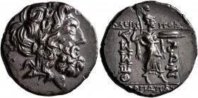 THESSALY, Thessalian League. Late 2nd-mid 1st century BC. Stater (Silver, 21 mm, 5.62 g, 1 h), Kleippos and Gorgopas, magistrates. Laureate head of Ze...