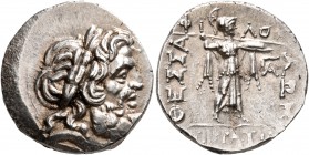 THESSALY, Thessalian League. Late 2nd-mid 1st century BC. Stater (Silver, 21 mm, 6.45 g, 1 h), Philok... and Epikratidi..., magistrates. Laureate head...