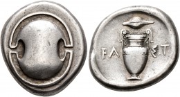 BOEOTIA. Thebes. Circa 390-382 BC. Stater (Silver, 23 mm, 12.01 g), Wastias, magistrate. Boeotian shield. Rev. FA-ΣT Amphora; above, grain ear. BCD Bo...