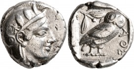 ATTICA. Athens. Circa late 450s-440s BC. Tetradrachm (Silver, 24 mm, 17.11 g, 7 h). Head of Athena to right, wearing crested Attic helmet decorated wi...