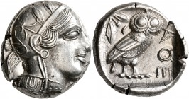 ATTICA. Athens. Circa 440s-430s BC. Tetradrachm (Silver, 25 mm, 17.17 g, 2 h). Head of Athena to right, wearing crested Attic helmet decorated with th...