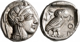 ATTICA. Athens. Circa 440s-430s BC. Tetradrachm (Silver, 24 mm, 17.16 g, 10 h). Head of Athena to right, wearing crested Attic helmet decorated with t...