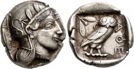 ATTICA. Athens. Circa 440s-430s BC. Tetradrachm (Silver, 25 mm, 17.16 g, 7 h). Head of Athena to right, wearing crested Attic helmet decorated with th...