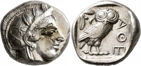 ATTICA. Athens. Circa 440s-430s BC. Tetradrachm (Silver, 24 mm, 17.17 g, 7 h). Head of Athena to right, wearing crested Attic helmet decorated with th...