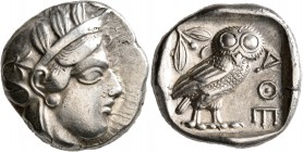 ATTICA. Athens. Circa 440s-430s BC. Tetradrachm (Silver, 24 mm, 17.15 g, 10 h). Head of Athena to right, wearing crested Attic helmet decorated with t...
