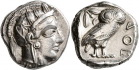 ATTICA. Athens. Circa 440s-430s BC. Tetradrachm (Silver, 23 mm, 17.16 g, 8 h). Head of Athena to right, wearing crested Attic helmet decorated with th...