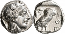 ATTICA. Athens. Circa 440s-430s BC. Tetradrachm (Silver, 22 mm, 17.22 g, 1 h). Head of Athena to right, wearing crested Attic helmet decorated with th...