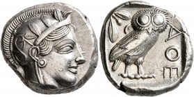 ATTICA. Athens. Circa 430s-420s BC. Tetradrachm (Silver, 24 mm, 17.16 g, 4 h). Head of Athena to right, wearing crested Attic helmet decorated with th...