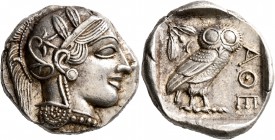 ATTICA. Athens. Circa 430s-420s BC. Tetradrachm (Silver, 25 mm, 17.22 g, 4 h). Head of Athena to right, wearing crested Attic helmet decorated with th...