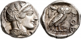 ATTICA. Athens. Circa 430s-420s BC. Tetradrachm (Silver, 23 mm, 17.20 g, 7 h). Head of Athena to right, wearing crested Attic helmet decorated with th...