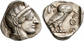 ATTICA. Athens. Circa 430s-420s BC. Tetradrachm (Silver, 25 mm, 17.21 g, 6 h). Head of Athena to right, wearing crested Attic helmet decorated with th...