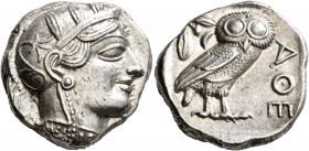 ATTICA. Athens. Circa 430s-420s BC. Tetradrachm (Silver, 23 mm, 17.22 g, 9 h). Head of Athena to right, wearing crested Attic helmet decorated with th...