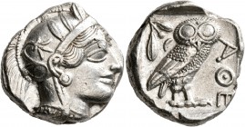 ATTICA. Athens. Circa 430s-420s BC. Tetradrachm (Silver, 23 mm, 17.22 g, 11 h). Head of Athena to right, wearing crested Attic helmet decorated with t...