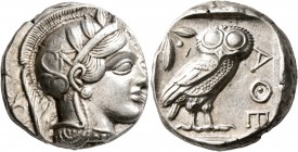 ATTICA. Athens. Circa 430s-420s BC. Tetradrachm (Silver, 23 mm, 17.19 g, 9 h). Head of Athena to right, wearing crested Attic helmet decorated with th...