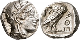 ATTICA. Athens. Circa 430s-420s BC. Tetradrachm (Silver, 22 mm, 17.22 g, 10 h). Head of Athena to right, wearing crested Attic helmet decorated with t...
