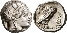 ATTICA. Athens. Circa 430s-420s BC. Tetradrachm (Silver, 24 mm, 17.24 g, 4 h). Head of Athena to right, wearing crested Attic helmet decorated with th...