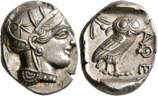 ATTICA. Athens. Circa 430s-420s BC. Tetradrachm (Silver, 26 mm, 17.20 g, 6 h). Head of Athena to right, wearing crested Attic helmet decorated with th...