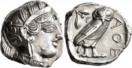 ATTICA. Athens. Circa 430s-420s BC. Tetradrachm (Silver, 25 mm, 17.12 g, 9 h). Head of Athena to right, wearing crested Attic helmet decorated with th...