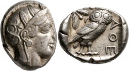 ATTICA. Athens. Circa 430s-420s BC. Tetradrachm (Silver, 25 mm, 17.17 g, 10 h). Head of Athena to right, wearing crested Attic helmet decorated with t...