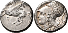 CORINTHIA. Corinth. Circa 375-300 BC. Stater (Silver, 20 mm, 8.41 g, 9 h). Ϙ Pegasus flying left. Rev. Head of Athena to left, wearing laureate Corint...