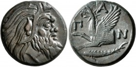 CIMMERIAN BOSPOROS. Pantikapaion. Circa 310-304/3 BC. AE (Bronze, 20 mm, 6.48 g, 12 h). Bearded head of Satyr to right. Rev. Π-A-N Forepart of griffin...
