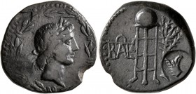 KINGS OF BOSPOROS. Polemo I, circa 14/3-10/9 BC. Tetrachalkon (Bronze, 20 mm, 7.66 g, 1 h), posthumous issue, circa 8/7 BC-9/10 AD (?). Laureate head ...