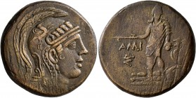 PONTOS. Amisos. Time of Mithradates VI Eupator, circa 85-65 BC. AE (Bronze, 28 mm, 19.20 g, 1 h). Head of Athena to right, wearing crested Attic helme...