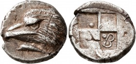 PAPHLAGONIA. Sinope. Circa 425-410 BC. Drachm (Silver, 18 mm, 6.05 g). Head of a sea-eagle to left; below, dolphin left. Rev. Quadripartite incuse squ...