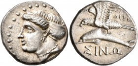 PAPHLAGONIA. Sinope. Circa 410-350 BC. Drachm (Silver, 18 mm, 4.90 g, 5 h), Arge..., magistrate. Head of the nymph Sinope to left, her hair bound in a...