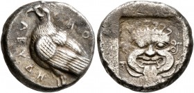 TROAS. Abydos. Circa 480-450 BC. Drachm (Silver, 17 mm, 5.32 g, 12 h). ABYΔH-NON Eagle standing left with closed wings. Rev. Facing gorgoneion within ...