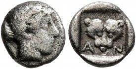 TROAS. Antandros. Circa 450-400 BC. Obol (Silver, 7 mm, 0.47 g, 2 h). Female head to right. Rev. A-N Head of panther facing; all within square incuse....