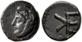 TROAS. Kebren. Circa 412-399 BC. Chalkous (Bronze, 8 mm, 0.84 g, 5 h). Head of a Persian satrap to left, wearing kyrbasia. Rev. Monogram of KE. SNG Co...