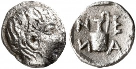 TROAS. Neandria. 4th century BC. Hemiobol (Silver, 7 mm, 0.29 g, 6 h). Laureate head of Apollo to right. Rev. N-E/A- N Single-handled jug. BMC -. CNG ...