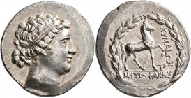 AEOLIS. Kyme. Circa 155-143 BC. Tetradrachm (Silver, 30 mm, 16.86 g, 12 h), Metrophanes, magistrate. Diademed head of the Amazon Kyme to right. Rev. K...