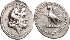 CARIA. Antioch ad Maeandrum. Circa 168/150-133 BC. Tetradrachm (Silver, 31 mm, 15.85 g, 1 h), Meleagros, magistrate. Laureate head of Zeus to right. R...