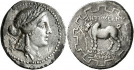CARIA. Antioch ad Maeandrum. Circa 168/150-133 BC. Tetradrachm (Silver, 28 mm, 15.97 g, 1 h), Moschas, son of Xanthos, magistrate. Laureate head of Ap...