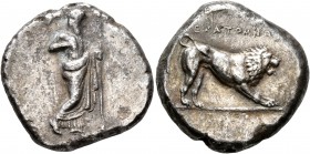 SATRAPS OF CARIA. Hekatomnos, circa 392/1-377/6 BC. Tetradrachm (Silver, 24 mm, 14.41 g, 6 h), Mylasa. Zeus Labraundos standing right, holding labrys ...