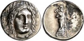 SATRAPS OF CARIA. Pixodaros, circa 341/0-336/5 BC. Didrachm (Silver, 20 mm, 6.56 g, 1 h), Halikarnassos. Laureate head of Apollo facing three-quarters...